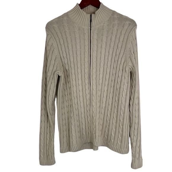 ๐L.L. Bean Fall/ Autumn Khaki Cable Knit Sweater - Picture 5 of 11